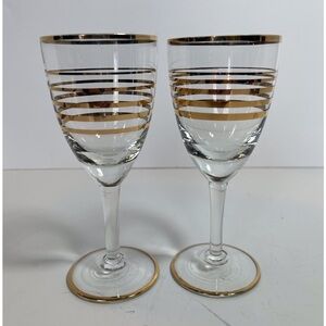 Pair of Mid-Century Vintage Cordial Glasses Trimmed in Gold